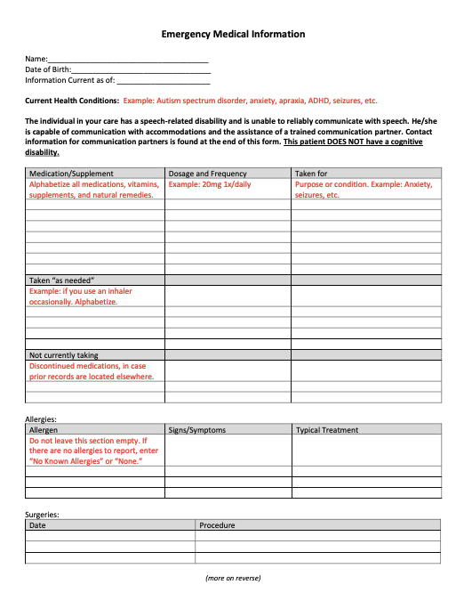 Emergency Health Information Form